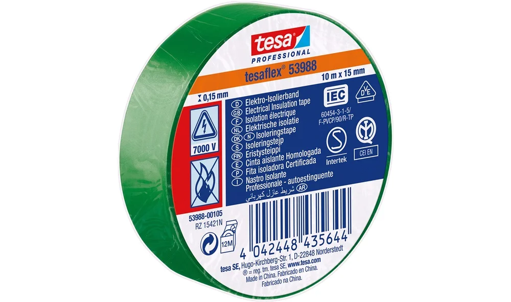TESA Isoleringstape Grønn 10m x 15 mm v:4922420 TESA Isoleringstape Grønn 10m x 15 mm v:4922420