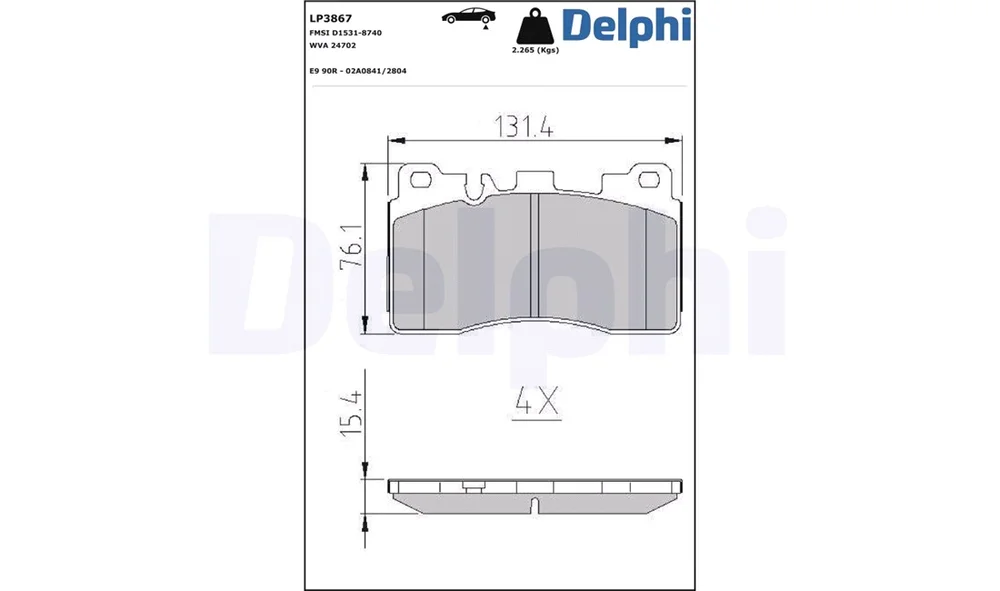 Bremsekloss Sett – LP3867 – (Delphi) v:7447172 Bremsekloss Sett – LP3867 – (Delphi) v:7447172