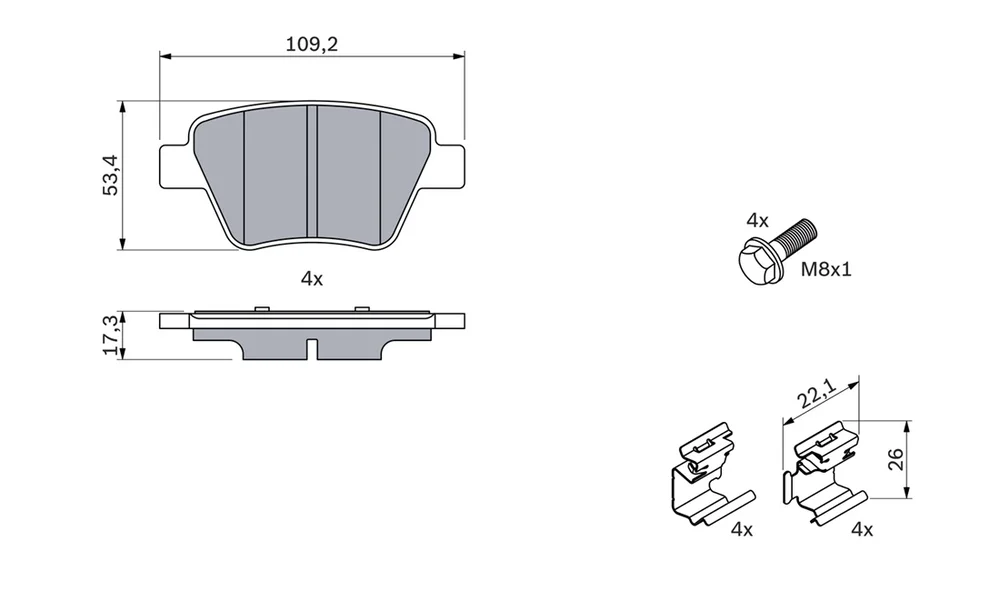 Bremsekloss Sett 0 986 494 643 (BOSCH) v:306566
